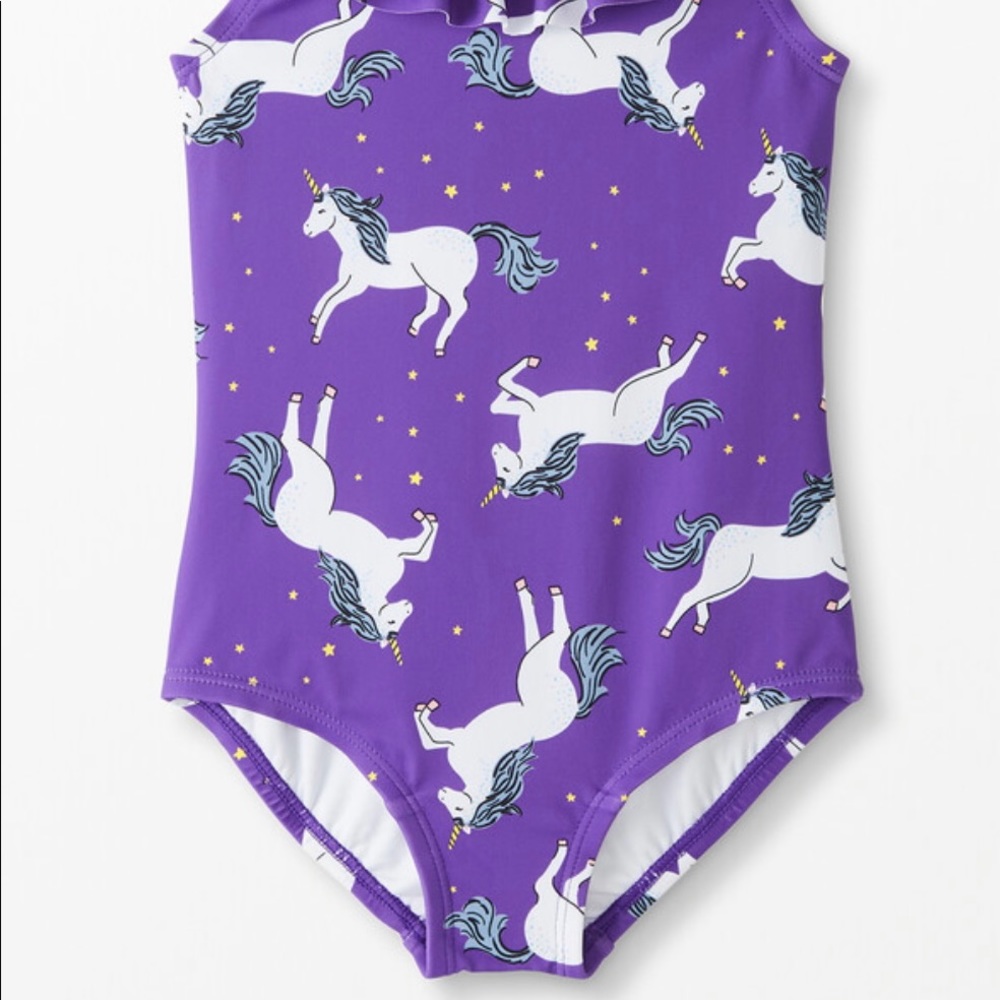 NEW Hanna Andersson Sunblock One Piece Swim Suit 2 2T Purple Unicorns Ruffle $44 - Picture 2 of 5